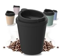 Uakeii Gobelet isotherme pour café à emporter, en plastique bio, 250 ml, sans BPA et 100 % recyclable, fabriqué en Allemagne, avec couvercle, pour le bureau, la voiture, l'école, etc. (ardoise)
