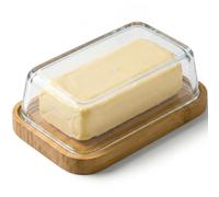 uandu Beurrier en verre et bambou - Couvercle en verre borosilicate avec fond en bambou certifié FSC - Cloche à beurre hermétique pour 250 g de beurre - Beurrier cadeau