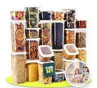 UANDU Boite de Rangement Cuisine Lot 24, Bocaux Hermetiques Alimentaires en Plastique Scellée avec Couvercle, plastique, sans BPA, boîtes céréales, pâtes, farine, sucre., Blanc