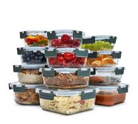 Uandu Lot de 12 Boîtes Alimentaires en Verre Hermétiques avec Couvercle, Verre Borosilicate, Idéal pour les Repas et le Meal Prep, Sans BPA, Compatible Micro-ondes, Four, Congélateur et Lave-vaisselle