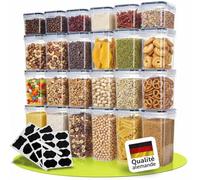 uandu Lot de 24 boîtes de conservation avec couvercle hermétiques - Sans BPA - Boîte de rangement de cuisine pour céréales, farine et sucre - Avec stylo d'écriture et étiquette