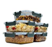 uandu Lot de 5 Boîtes Alimentaires en Verre Hermétiques - Meal Prep | Verre Borosilicate, Sans BPA, Compatible Micro-ondes, Four, Congélateur et Lave-vaisselle