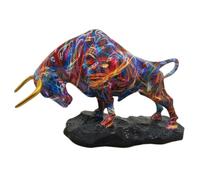 Uanqfegy Statue de Taureau en résine Bleu Rouge Or Vibrant - Sculpture Animale Moderne pour décoration de Bureau à Domicile, étagère Salon