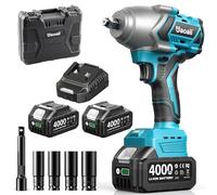 Uaoaii hoc sans fil 1400 Nm 1/2", moteur brushless puissant, 2 batteries 4000mAh avec chargeur rapide, 21V Visseuse à Chocs avec 17-19-21-24 mm + rallonge 5", idéale pour voiture, camion