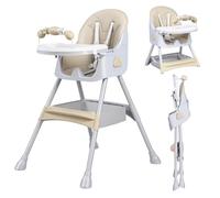 UBRAVOO Chaise Haute 3 en 1 Pour Bébé, chaise haute pliable et portable pour manger et jouer, chaise haute convertible avec assiette à dîner double couche et support à jouets