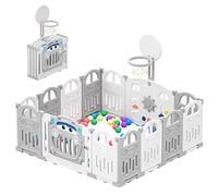 UBRAVOO Parc pour bébé pliable avec mini panier de basket et 50 balles colorées,parc à thème de voiture pour bébé et tout-petits,grand centre d'activités intérieur amusant, EDP001 (14 panneaux)