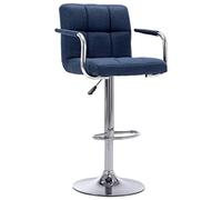 UBVNFGMK Chaise de bar en tissu bleu avec structure en acier chromé, tabouret de bar réglable en hauteur avec vérin à gaz, rotation à 360 degrés, siège et dossier rembourrés pour plus de confort