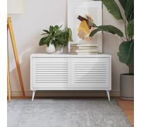 UBVNFGMK Lot de 2 portes d'armoire blanches - 39,5 x 49,4 cm - En pin massif - Design à lamelles - Pour armoire de cuisine, salle de bain, à chaussures, bibliothèque