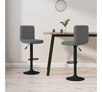 UBVNFGMK Lot de 2 tabourets de bar en velours gris foncé réglables en hauteur avec vérin à gaz, pivotant à 360°, structure en acier chromé, repose-pieds, max. 110 kg par siège