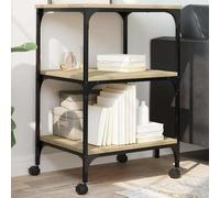 UBVNFGMK Support d'imprimante avec 3 étagères en bois de chêne Sonoma et cadre en acier, table d'imprimante roulante avec 4 roulettes, table d'appoint multifonction pour bureau et cuisine