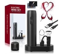UCAMP Tire Bouchon Électrique,Rechargeable 8 en 1 Ouvre Bouteille Electrique Coffret Cadeau,Sans Fil Décapsuleur Automatique avec Coupe-Capsule,Verseur et Bouchon à Vide,Base de Rangement,Cable USB