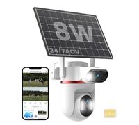 UCOCARE 24/7 AOV 4G LTE Camera Surveillance Solaire Exterieure, Double 4MP | 4G Carte SIM, Solaire 8W, Batterie 15800mAh, Détection IA, Suivi Auto 360°, Vision Nocturne Couleur, Alertes App, SD & Cloud
