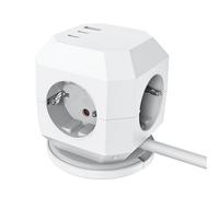 UCOMEN Bloc multiprise 7 en 1 avec 2 USB-C et 1 USB-A, 4 prises multiprises, blanc, câble de 1,5 m, 3680 W, 250 V, 16 A, 8 x 8 x 9 cm