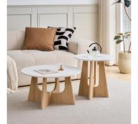 Uderkiny Table Basse Ronde Lot de 2,Table D'appoint de Salon, Qualité Panneaux de Fibres de Densité Moyenne, Table Basse Gigogne,Convient pour Le Salon, La Chambre à Coucher（Travertin Jaune