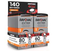 Udivita Lot de 140 piles Rayovac pour appareils auditifs Technologie Sound Fusion - 10 ampoules de 6 et 10 ampoules de 8 piles