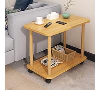 UDIYO Table d'appoint en bois à 2 niveaux, table d'appoint pivotante à 360 degrés sur roulettes, assemblage facile, table basse en bois massif (couleur bois)
