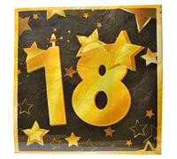 Udo Schmidt GmbH & Co. KG Lot de 20 serviettes en papier pour anniversaire Doré/noir 18 ans