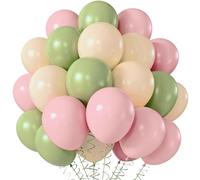 UDRKFOPK Ballons Rose Verts,60 Pièces Ballons Anniversaire Rose,12 Pouces Ballon Fete Latex Hélium Ballons Verts pour Mariage Fiançailles Gender Reveal Fête d'anniversaire Décoration