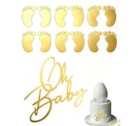 UEAVOID Oh Baby Cake Topper, en acrylique, 6 Empreintes de pas décoratives, Décoration de gâteau de fête prénatale, Cake Topper Personnalisé, Gender Reveal, Baby Shower, Oh Baby pour fête prénatale