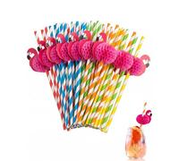UEAVOID Pailles Cocktail Flamant Rose 3D 50 Pièces en Papier Biodégradables Colorées pour Fête Hawaï, Décorations Tropicales d'Été, Anniversaire et Piscine.