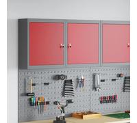 UERNGFTKM Armoire à outils en acier avec étagère - 50 x 20 x 55 cm - Rouge et gris - Avec serrure à came et étagères réglables en acier - Design industriel pour atelier et loft