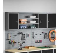UERNGFTKM Armoire à outils en acier noir gris 50 x 20 x 55 cm avec serrure à came et étagère réglable, design industriel en acier et bois pour atelier