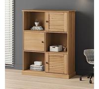 UERNGFTKM Bibliothèque VIGO 90 x 35 x 114,5 cm en pin massif avec 6 compartiments et boutons en métal, bibliothèque rustique pour ranger des livres et des magazines