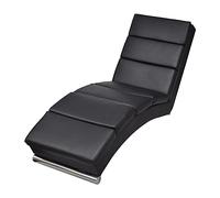 UERNGFTKM Chaise longue en cuir synthétique noir, chaise longue avec design ergonomique, rembourrage épais pour un grand confort de couchage, pieds en acier stables, entièrement rembourré, charge