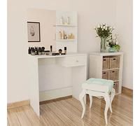 UERNGFTKM Coiffeuse moderne blanche 75 x 40 x 141 cm en bois avec bords en PVC, tiroir spacieux et système d'étagères pour produits cosmétiques, stable et durable, montage facile