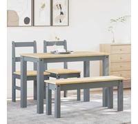 UERNGFTKM Ensemble de 4 pièces Panama en pin massif gris composé d'une table à manger et de deux bancs pouvant supporter jusqu'à 110 kg par siège, idéal pour la cuisine et la salle à manger.