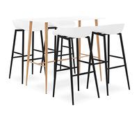 UERNGFTKM Ensemble de bar 5 pièces blanc avec table basse en MDF et 4 tabourets de bar, chaises de comptoir en polypropylène robuste avec dossier bas et pieds en métal revêtu par pulvérisation aspect