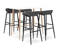 UERNGFTKM Ensemble de bar 5 pièces blanc et gris avec table de comptoir et tabourets de bar, plateau en MDF, pieds en métal aspect bois, sièges ergonomiques en polypropylène avec dossier, charge
