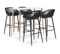 UERNGFTKM Ensemble de bar 5 pièces blanc et noir, table de comptoir avec plateau en MDF et pieds en métal effet bois, chaise de comptoir en polypropylène avec pieds en métal revêtu par pulvérisation