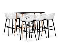 UERNGFTKM Ensemble de bar 7 pièces noir et blanc avec plateau en MDF et tabouret de bar, design moderne pour jardin, bar ou restaurant, table de comptoir avec pieds en métal aspect bois, chaises de