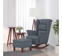 UERNGFTKM Fauteuil à bascule en velours avec repose-pieds, gris foncé, en bois massif, fauteuil à oreilles pour salon, accoudoirs confortables et mouvement de balançoire doux, avec tabouret comme