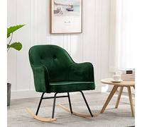UERNGFTKM Fauteuil à bascule moderne avec revêtement en velours vert foncé, cadre en fer revêtu par pulvérisation, assise rembourrée épaisse, pieds en bois de hêtre, design long pied pour protection