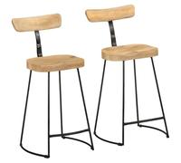 UERNGFTKM Lot de 2 tabourets de bar en bois massif de mango avec dossier 49 x 43 x 88 cm, design moderne avec pieds en métal stables et repose-pieds pour cuisine, balcon