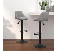 UERNGFTKM Lot de 2 tabourets de bar en velours gris clair réglables en hauteur avec vérin à gaz, pivotant à 360°, cadre en acier revêtu par poudre, repose-pieds, max. 110 kg par siège