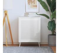 UERNGFTKM Porte d'armoire, design à lamelles, blanc, 69 x 59,4 cm, en pin massif, pour armoire de cuisine, salle de bain, à chaussures, bibliothèque, revêtement de radiateur