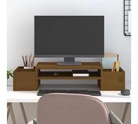 UERNGFTKM Support d'écran en bois massif de pin marron miel 70 x 27,5 x 15 cm, support d'écran classique en bois avec design minimaliste, cadre stable, 4 compartiments de rangement latéraux et espace