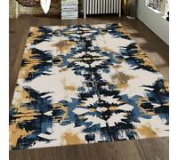 UERWOWELL Tapis Abstrait Ethnique Graffiti géométrique Lavable Tapis Flanelle Douce Cosy Poil Ras antidérapant Pliable carpette Salon Chambre Salle à Manger 180x200cm