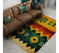UERWOWELL Tapis Africain Tribal Soleil botanique Totem Vert Jaune Lavable Tapis Poil Ras Dos antidérapant Pliable carpette Salon Chambre Salle à Manger 160x220cm