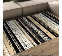 UERWOWELL Tapis Ethnique Tribal géométrique rayé linéaire Noir Lavable Tapis Doux Cosy Poil Ras antidérapant Pliable carpette Salon Chambre Salle à Manger 180x200cm