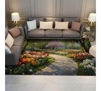 UERWOWELL Tapis Nature Romantique esthétique Printemps Tulipes forêt allée Parc Paysage Lavable Tapis Poil Ras intérieur carpette décorative Salon 140x200cm