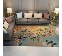 UERWOWELL Tapis Oriental Classique Floral Fleurs pêcher Branches Oiseaux Volants Lavable Tapis Doux Cosy Poil Ras carpette Chambre Salon 180x200cm