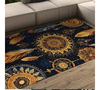UERWOWELL Tapis Plume Magique Attrape-rêves Motif Ethnique Chic Lavable Tapis Poil Ras antidérapant carpette Salon Chambre Lounge 90x150cm