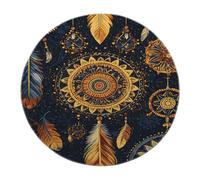 UERWOWELL Tapis Rond Plume Magique Attrape-rêves Motif Ethnique Chic Lavable Tapis Poil Ras antidérapant carpette Salon Chambre Lounge 240cm