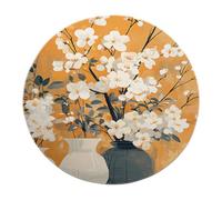 UERWOWELL Tapis Rond Style Chinois Nature Morte Fleur Prunier Blanche Vase céramique Fond Jaune Lavable Tapis Poil Ras intérieur carpette Salon 120cm