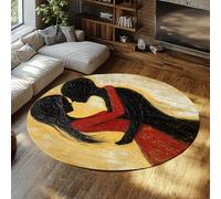 UERWOWELL Tapis Ronds Jaunes et Blancs 90cm Couple Abstrait Noir et Rouge adoptant Un Motif Moquette à Poil Bas antidérapant et Lavable