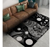 UERWOWELL Tapis Style Art géométrique Animal Chat Cercles Noir Blanc Lavable Tapis Grand Poil Ras antidérapant intérieur carpette Salon 160x220cm